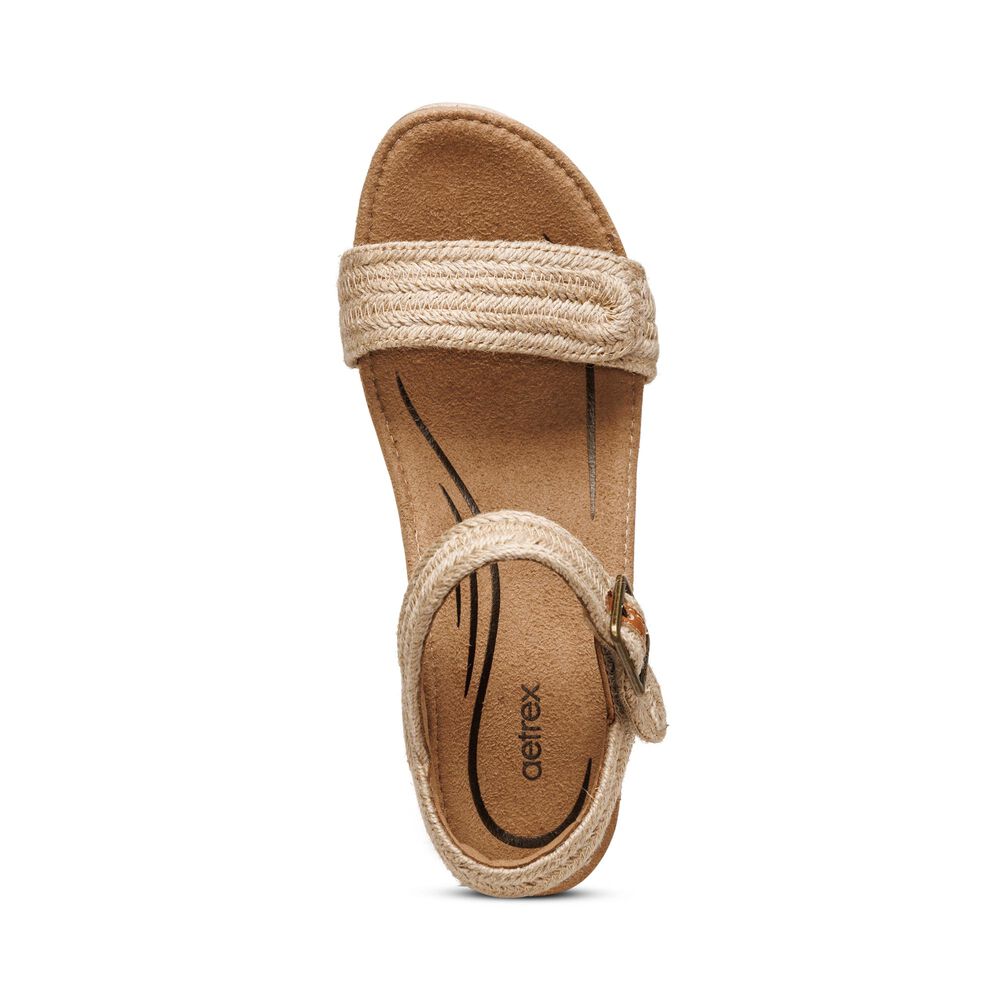 Aetrex Women's Sydney Quarter Strap Espadrille Wedge Sandals - Natural | USA RFDDOVY